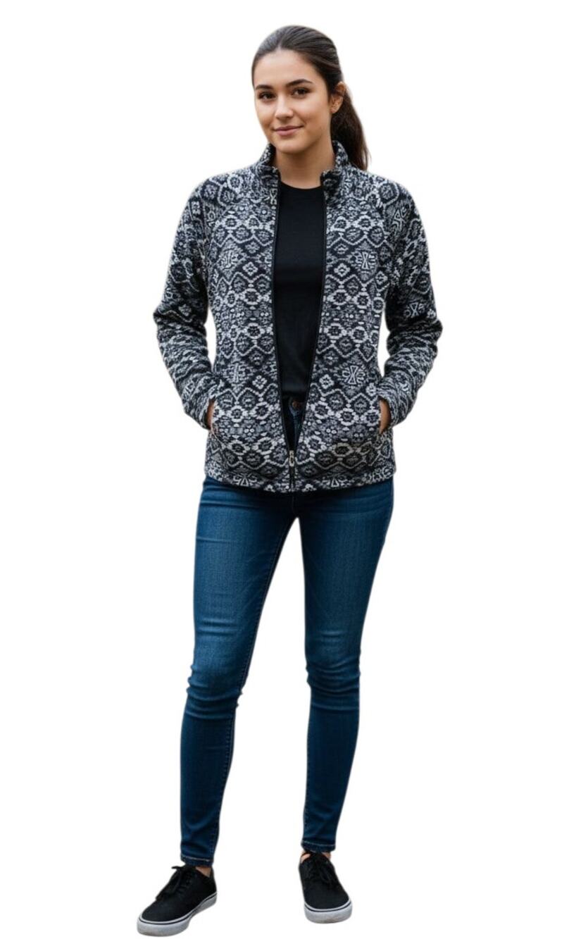 Marmot Fleece Jacket Womens Small Black Full Zip Pockets Outdoor Fair Isle Mock